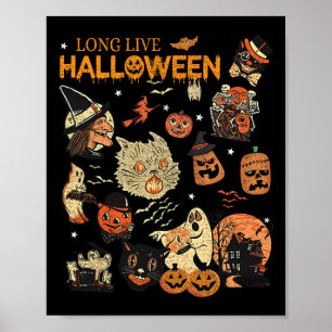 Long Live Halloween Vintage Pumpkin Witch Ghost Bl Poster