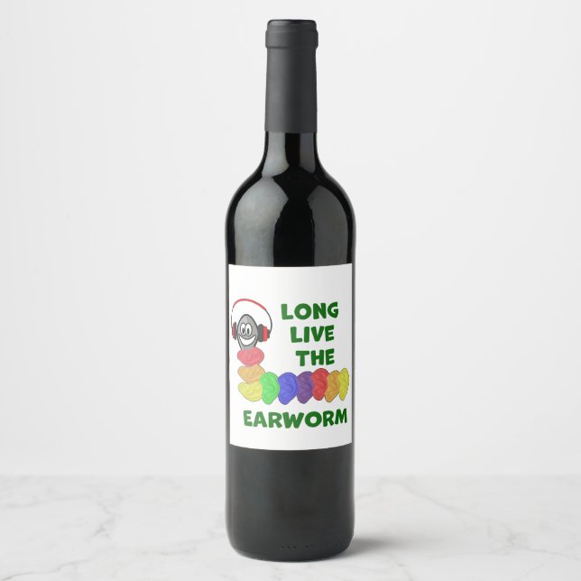 LONG LIVE THE EARWORM with Rainbow Ears Wine Label (Front)