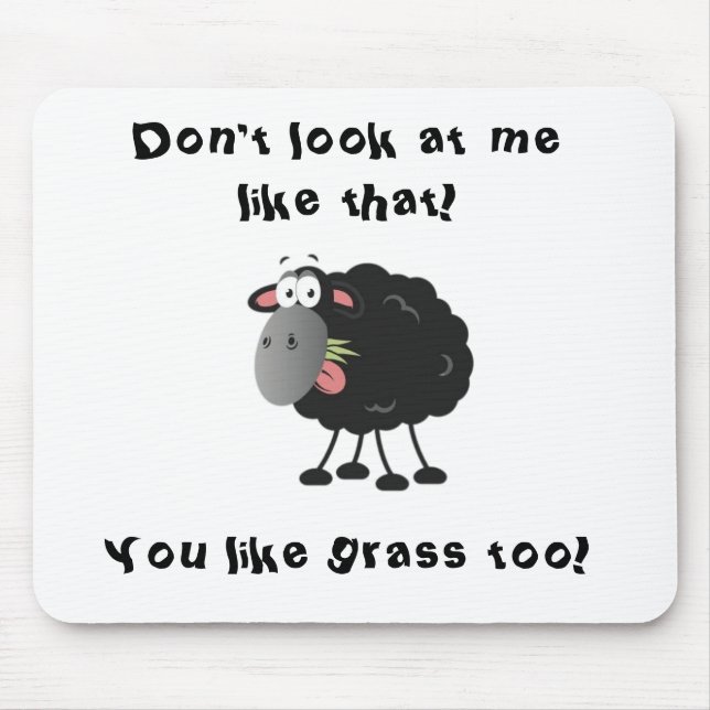 Long Lost Lamb: Grass Eating Black Sheep Mouse Pad (Front)