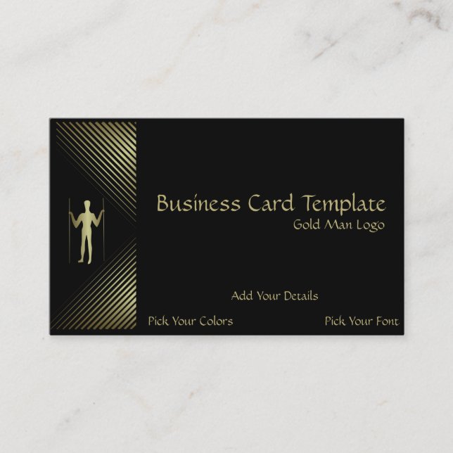 Long Man Logo - Simple Gold Man Business Card (Front)