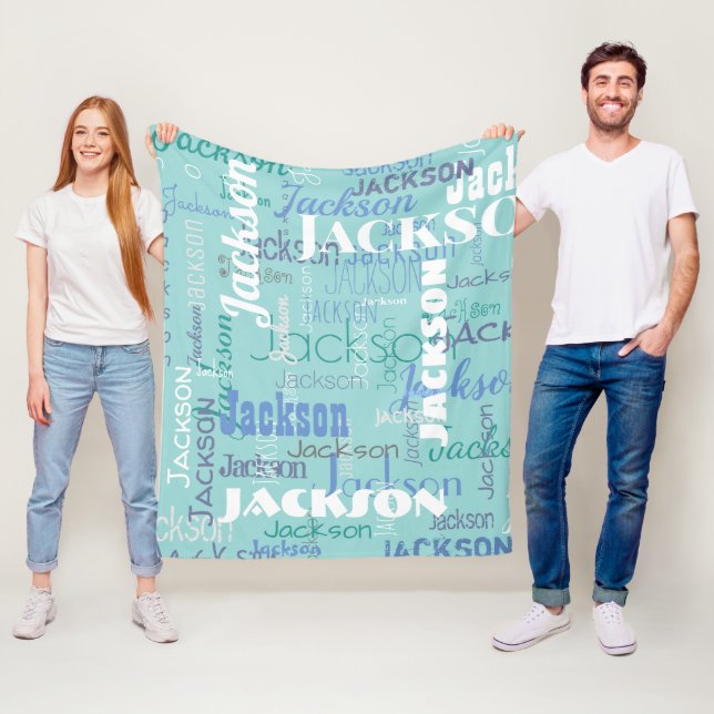 Long Name Graffiti Pattern Typography Blue Medium Fleece Blanket (In Situ)