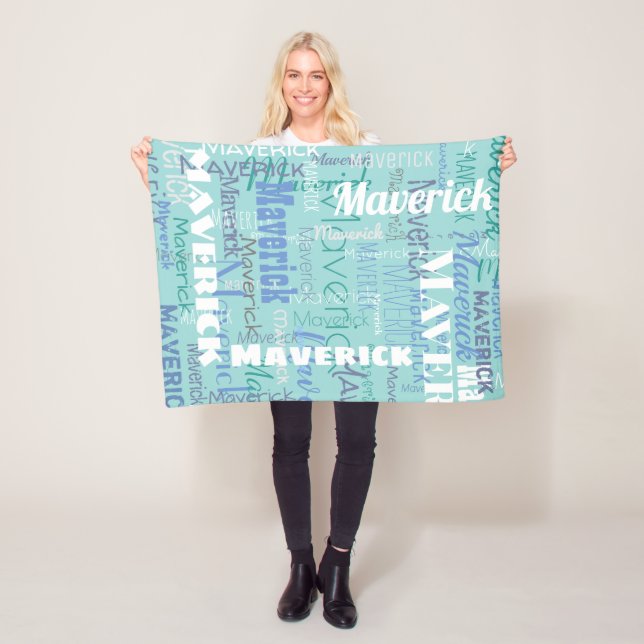 Long Name Graffiti Pattern Typography Blue Teal Fleece Blanket (In Situ)
