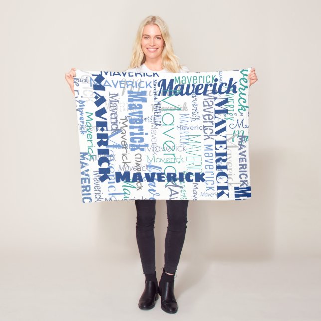 Long Name Graffiti Pattern Typography Blue White Fleece Blanket (In Situ)