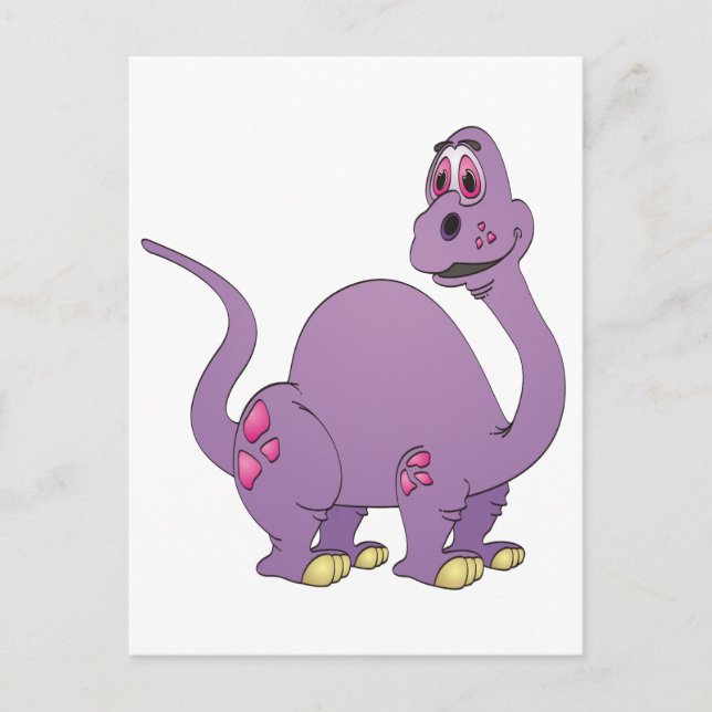 Long Neck Purple Dinosaur Cartoon Postcard (Front)