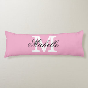 Long pink body pillow with custom monogram