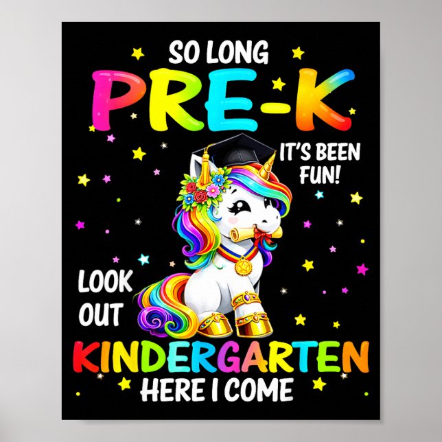 Long Pre-K Kindergarten Here Come Unicorn Poster (Front)