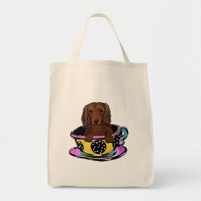 Long Red Haired Doxie Tote Bag (Front)