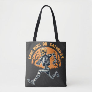 Long Runs On Saturday Spooky Skeleton Running Tote Bag