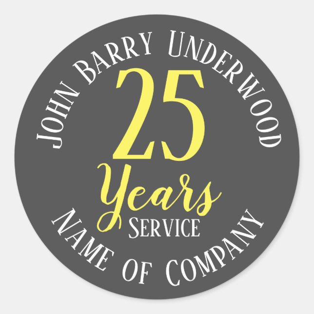 Long Service or Retirement Classic Round Sticker (Front)