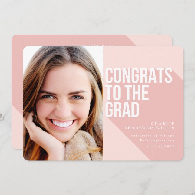 LONG SHADOW CONGRATS TO THE GRAD BLUSH PINK INVITATION (Front/Back)