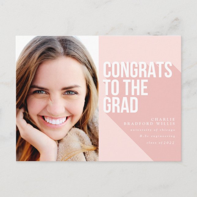 LONG SHADOW CONGRATS TO THE GRAD BLUSH PINK POSTCARD (Front)