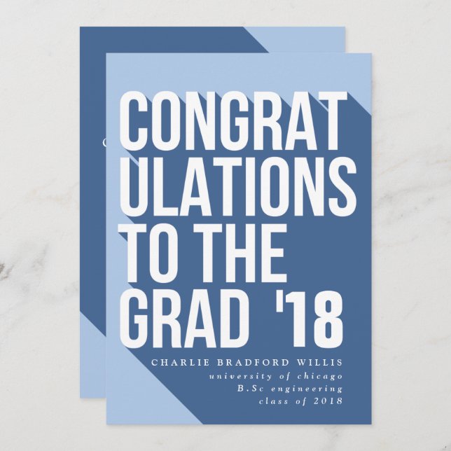 LONG SHADOW CONGRATS TO THE GRAD NAVY INVITATION (Front/Back)