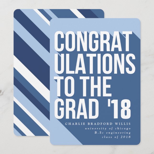 LONG SHADOW CONGRATS TO THE GRAD NAVY INVITATION (Front/Back)