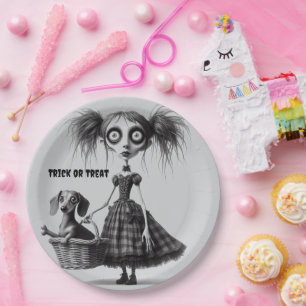Long Skinny Wide Eyed Goth Girl Paper Plate