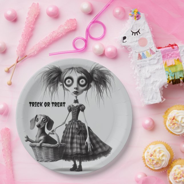 Long Skinny Wide Eyed Goth Girl Paper Plate (Party)