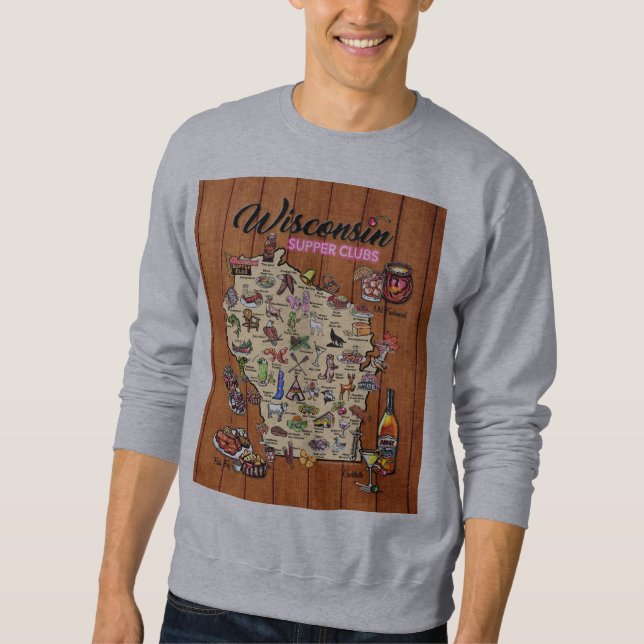 Long Sleeve - LG Map - Wisconsin Supper Club Map Sweatshirt (Front)