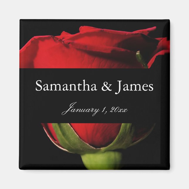Long Stem Red Rose Personal Wedding Magnet (Front)