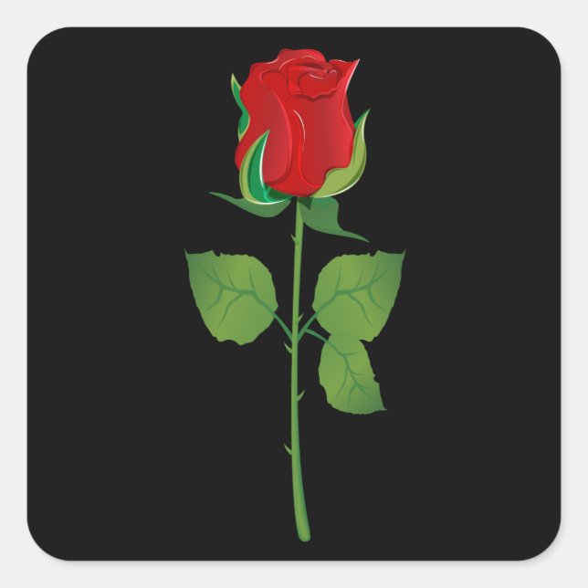 Long Stem Red Rose Square Sticker (Front)