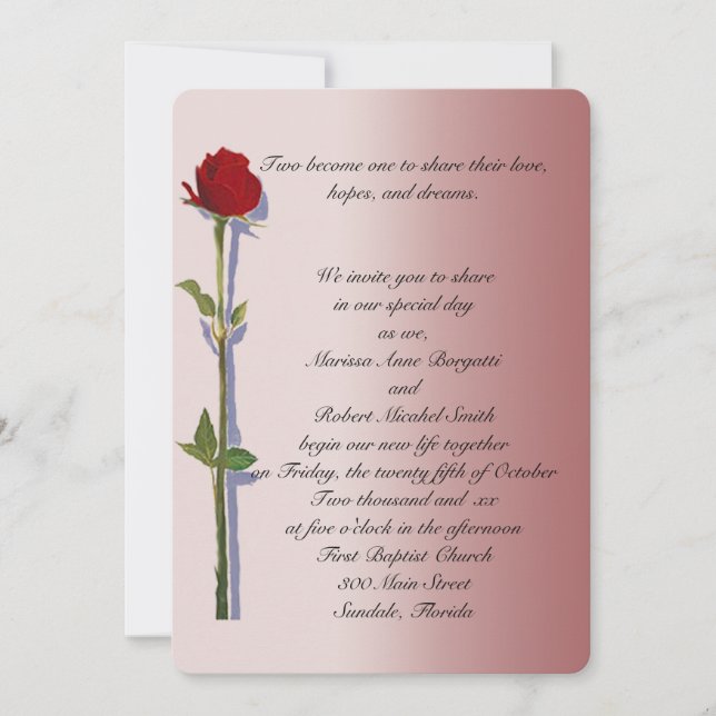 Long Stem Rose Wedding Invitations (Front)