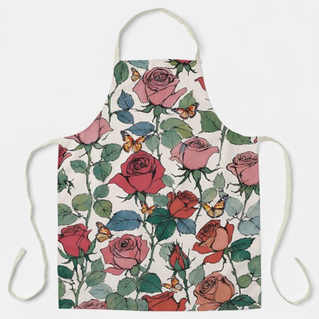 Long Stem Roses and Monarch Butterflies  Apron (Front)