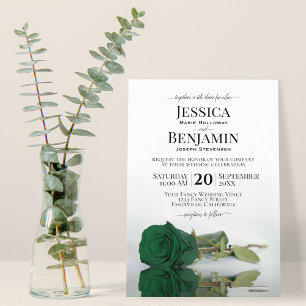 Long-Stemmed Emerald Green Rose Elegant Wedding Invitation