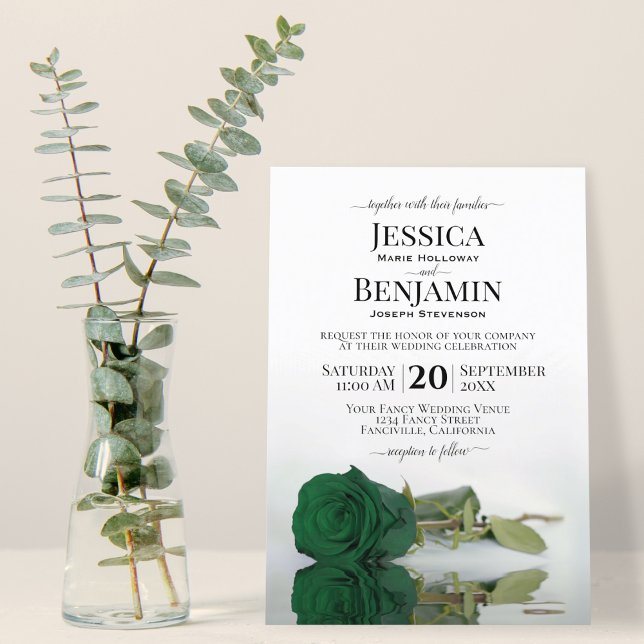 Long-Stemmed Emerald Green Rose Elegant Wedding Invitation (Creator Uploaded)