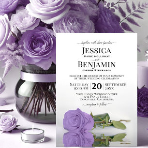 Long Stemmed Lavender Purple Rose Elegant Wedding Invitation