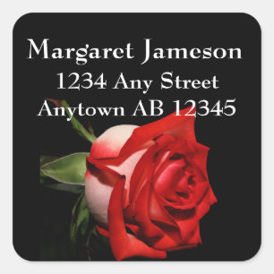 Long Stemmed Red Rose Wedding Return Address Label