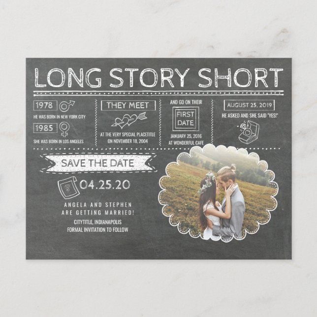Long Story Short | Funny | Photo Save the Date Announcement Postcard (Front)