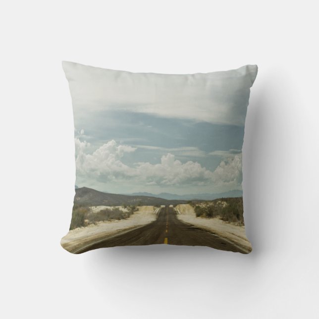 Long Straight Road Through Mexican Baja Landscape Cushion (Front)