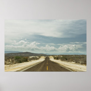 Long Straight Road Through Mexican Baja Landscape Poster