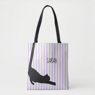 Long Tail Black Cat All Over Print Tote Bag