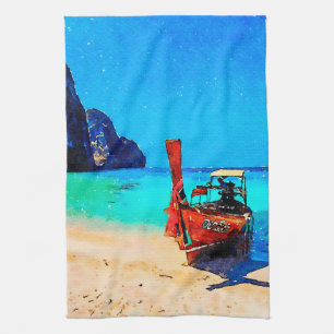 Long tail boat on Thai Tea Towel