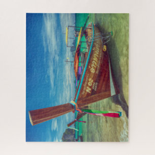 Long tail boat on the beach, Krabi, Thailand Jigsaw Puzzle