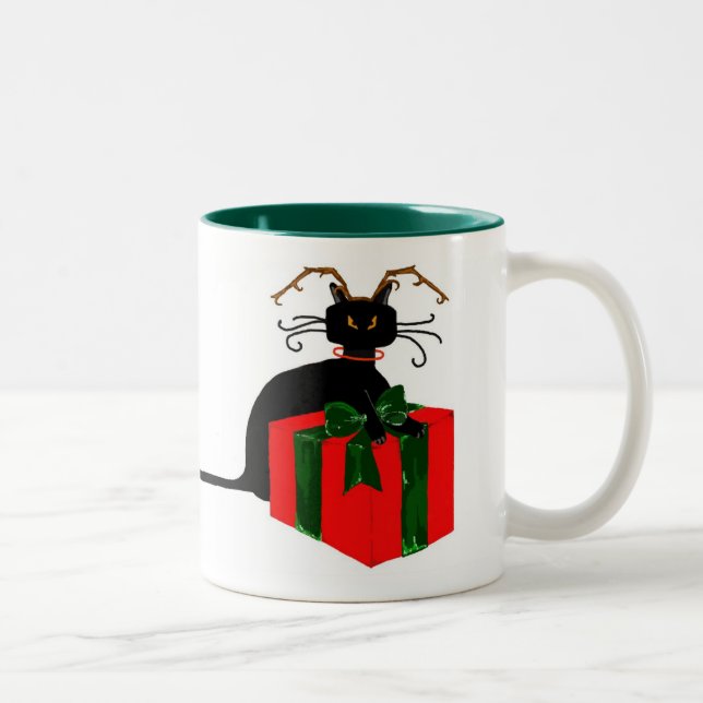 Long Tail Christmas Cat Two-Tone Coffee Mug (Right)