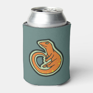 Long Tail Orange Lizard With Spots Drawing Design Can Cooler