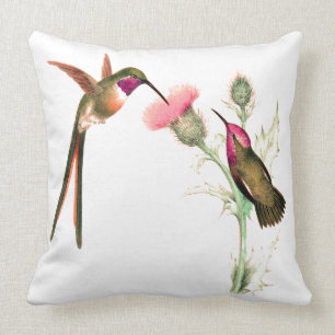 Long Tailed Hummingbird Birds Flowers Throw Pillow