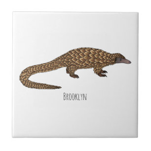 Long-tailed pangolin cartoon illustration  ceramic tile