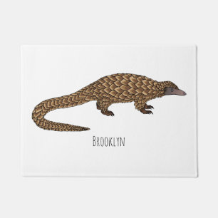 Long-tailed pangolin cartoon illustration doormat