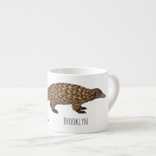 Long-tailed pangolin cartoon illustration espresso cup