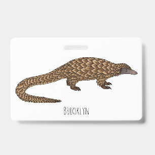 Long-tailed pangolin cartoon illustration ID badge