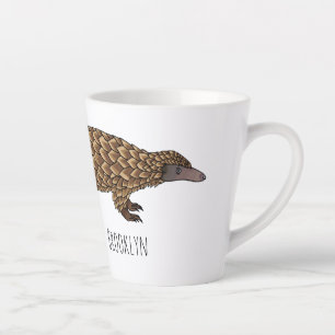Long-tailed pangolin cartoon illustration  latte mug