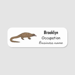 Long-tailed pangolin cartoon illustration name tag