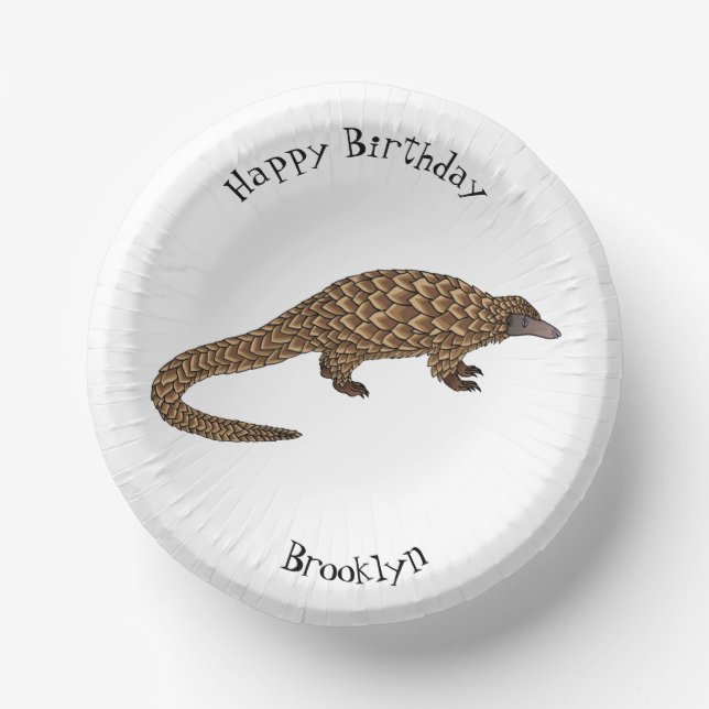 Long-tailed pangolin cartoon illustration paper plate (Front)
