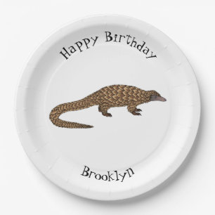 Long-tailed pangolin cartoon illustration paper plate