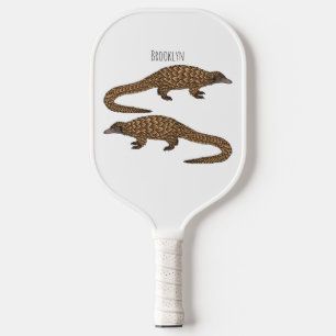 Long-tailed pangolin cartoon illustration pickleball paddle
