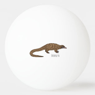 Long-tailed pangolin cartoon illustration ping pong ball