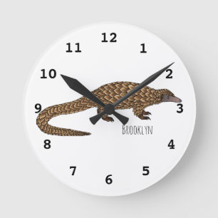 Long-tailed pangolin cartoon illustration  round clock