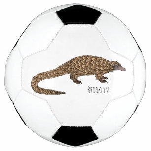 Long-tailed pangolin cartoon illustration soccer ball