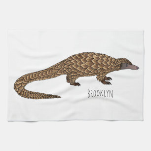 Long-tailed pangolin cartoon illustration tea towel
